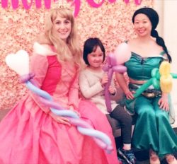 Princess Birthday Party Characters Sleeping Beauty and Jasmine, princess face painting, princess balloon artists, princess magic shows NYC